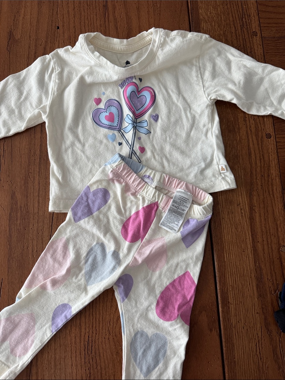 GAP White Top & Heart-Print Pajama Set in Pink, Purple, Blue